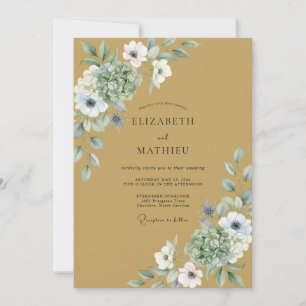 Invitation Mariage aux feuilles blanches et moutarde