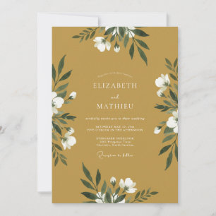Invitation Mariage aux Feuilles Blanches Ocres