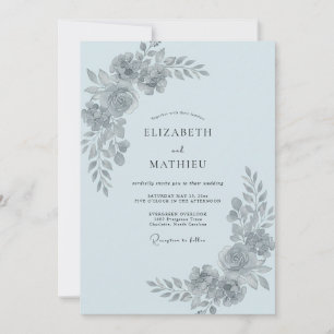 Invitation Mariage aux Feuilles Bleu Poudre
