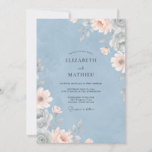 Invitation Mariage aux feuilles d'abricot bleu poudre