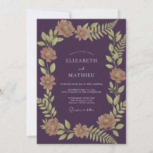 Invitation Mariage aux feuilles de beige aubergine