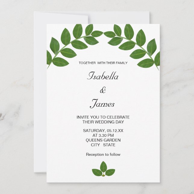 Invitation Mariage aux Feuilles de Laurier Vert (Devant)