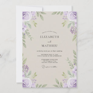 Invitation Mariage aux Feuilles de Lilas Pâle et Poussiéreux