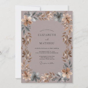 Invitation Mariage aux Feuilles de Mauve Doux Assourdi