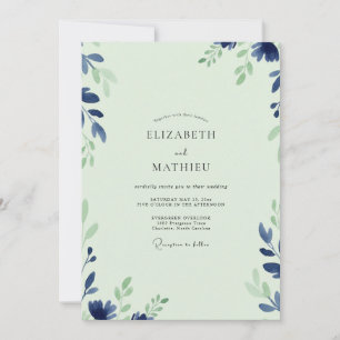 Invitation Mariage aux Feuilles de Menthe Indigo