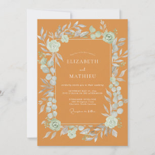 Invitation Mariage aux feuilles de menthe ocre