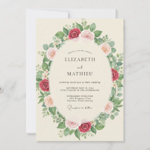 Invitation Mariage aux Feuilles de Pêche Cramoisi