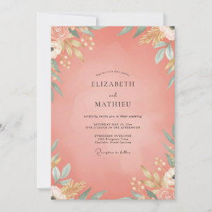 Invitation Mariage aux feuilles de saumon