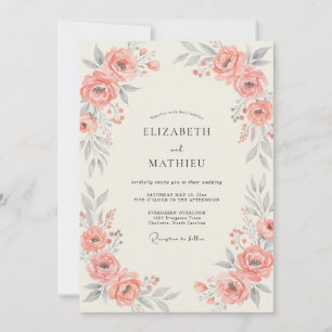Invitation Mariage aux feuilles de saumon corail