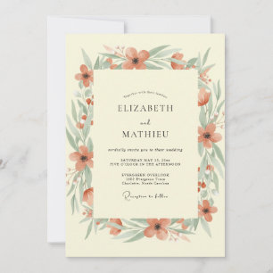 Invitation Mariage aux feuilles de terracotta crème