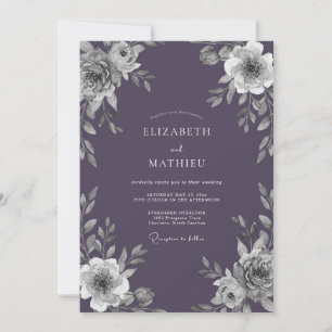 Invitation Mariage aux Feuilles de Violette Poussiéreuse