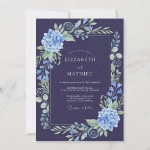 Invitation Mariage aux Feuilles d'Hydrange Indigo