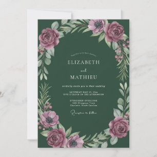 Invitation Mariage aux Feuilles Forêt Mauve