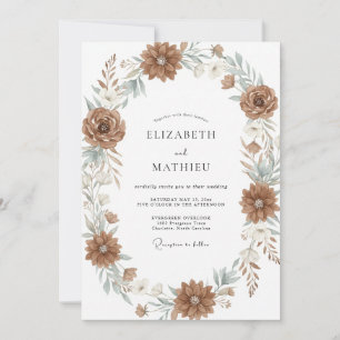 Invitation Mariage aux Feuilles Peintes en Terre Cuite Douce