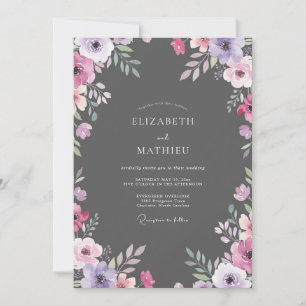 Invitation Mariage aux Feuilles Pourpres Charbon