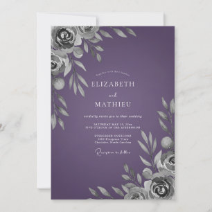 Invitation Mariage aux Feuilles Profondes Violettes