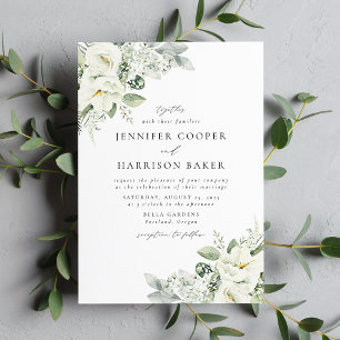 Invitation Mariage aux Fleurs Blanches Luxuriantes et au Feui