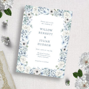 Invitation Mariage aux fleurs bleu poussiéreux