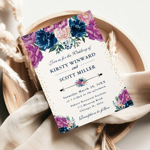Invitation Mariage aux fleurs d'été violettes et bleues
