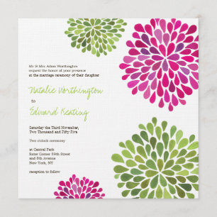 Invitation Mariage aux fleurs roses chaudes et ver