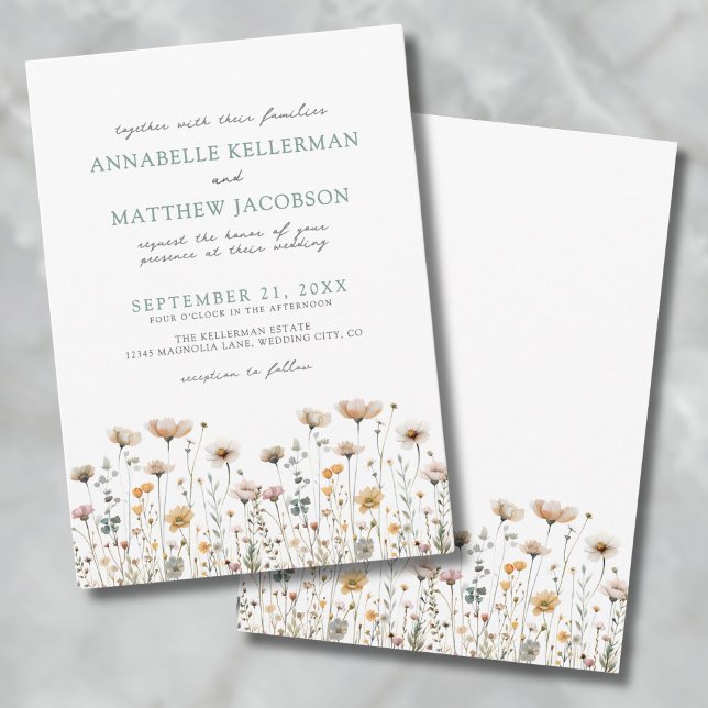 Invitation Mariage aux fleurs sauvages à l'aquarelle botaniqu (Botanical Simple Watercolor Wildflower Wedding Invitation)