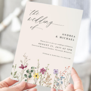 Invitation Mariage aux fleurs sauvages Bohème Élégant Crème