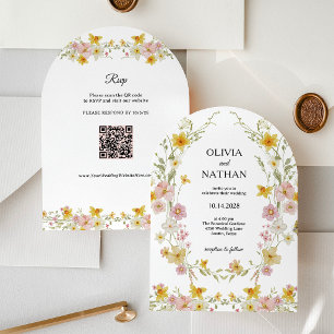 Invitation Mariage aux Fleurs Sauvages Code QR de Jardin de
