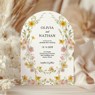 Invitation Mariage aux fleurs sauvages   Jardin rose et jaune