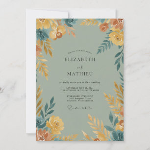 Invitation Mariage aux fleurs sauvages ocre doré
