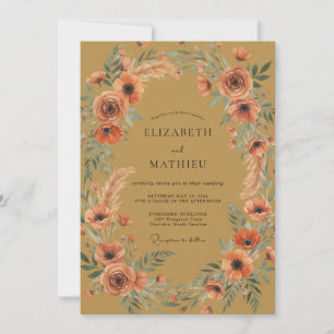 Invitation Mariage aux fleurs sauvages Ocres Rouille