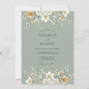 Invitation Mariage aux fleurs sauvages olive assourdi de jard