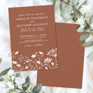 Invitation Mariage aux fleurs sauvages orange brûlé