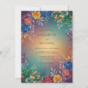Invitation Mariage aux fleurs sauvages peintes de manière viv