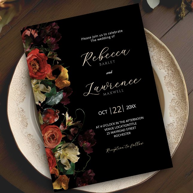 Invitation Mariage aux fleurs sombres et élégantes (Créateur téléchargé)