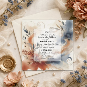 Invitation Mariage aux Fleurs Terracotta Twilight et Navy