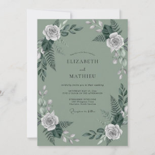 Invitation Mariage aux fougères olive assourdies