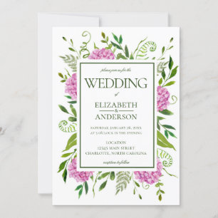 Invitation Mariage aux Hortensias Roses