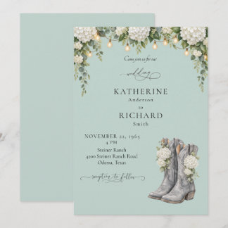 Invitation Mariage aux Hortensias Rustiques et aux Bottes de