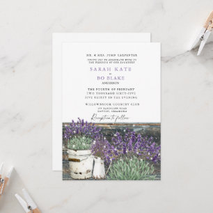 Invitation Mariage aux lumières de bois de lavande rustique v