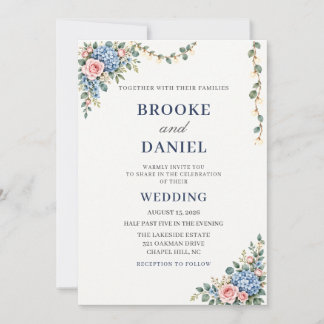 Invitation Mariage aux Lumières d'Hydrangea Bleu Aquarelle