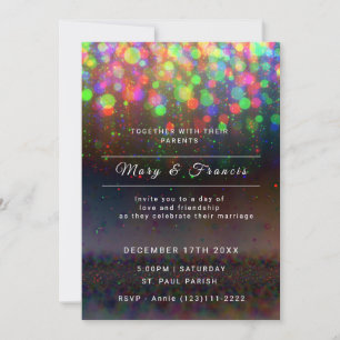 Invitation Mariage aux lumières noires et arc-en-ciel et pail