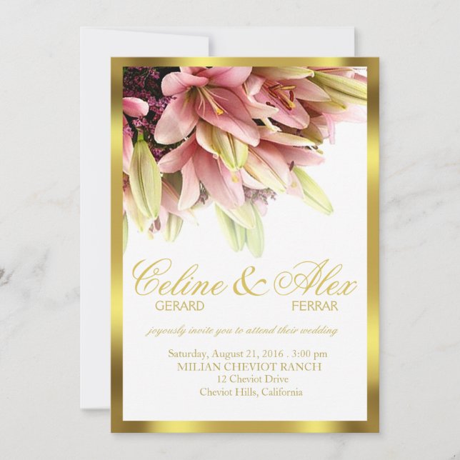 Invitation Mariage aux lys calla roses enlaçants floraux (Devant)