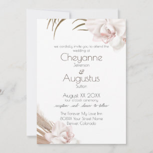 Invitation Mariage aux Orchidées Romantiques et à l'Herbe de
