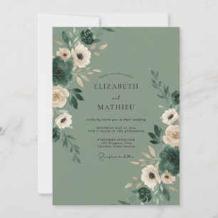 Invitation Mariage aux Pétales Aquarelles Olives