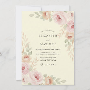 Invitation Mariage aux Pétales de Abricot Champagne Doux
