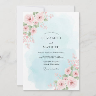 Invitation Mariage aux Pétales de Bleu Pâle Pastel
