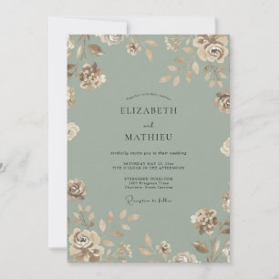 Invitation Mariage aux Pétales de Céladon Poussiéreux