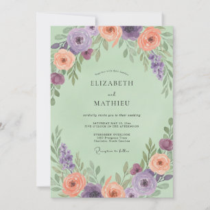 Invitation Mariage aux Pétales de Corail Lavande Pâle