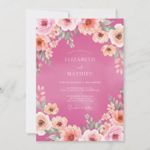 Invitation Mariage aux Pétales de Corail Magenta