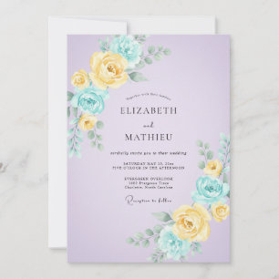 Invitation Mariage aux Pétales de Lilas Aqua